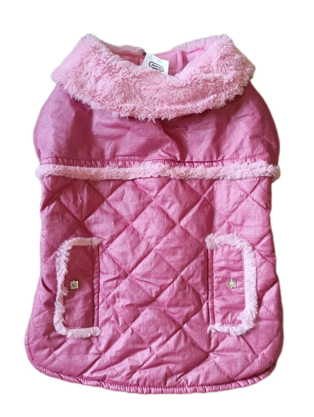 🩷 Top Paw Pink Quilted Dog Jacket Coat Large L Pets Cute Faux Fur Cute Girly